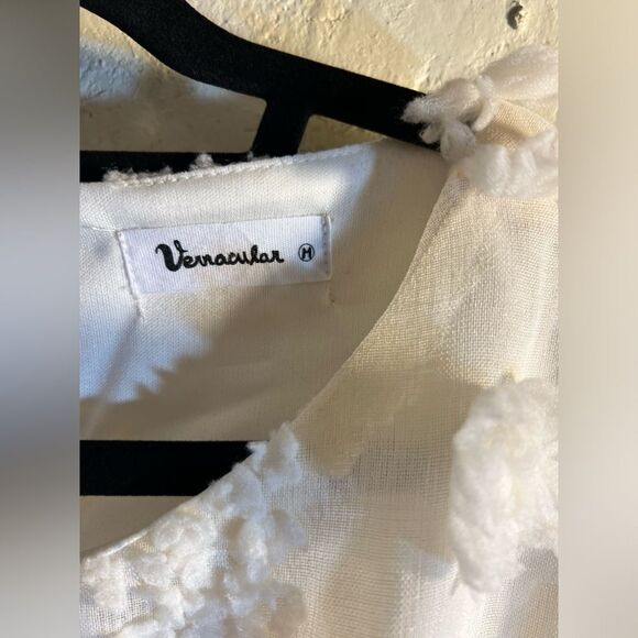 Dress by Vernacular, mini to knee, ivory cream with gorgeous floral poofs Medium - Picture 2 of 16